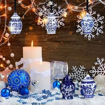 8 Pieces Chinoiserie Porcelain Christmas Ornaments Blue and White Christmas Decorations Mini Chinoiserie Porcelain Ginger Jar Christmas Tree Decor Vintage Christmas Decorations (Chinese)