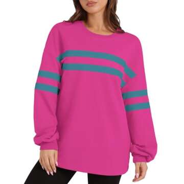 WIHOLL Womens Sweatshirt Casual Oversized Long Sleeve Tops Fall Fashion 2024 Striped Shirts Trendy C...