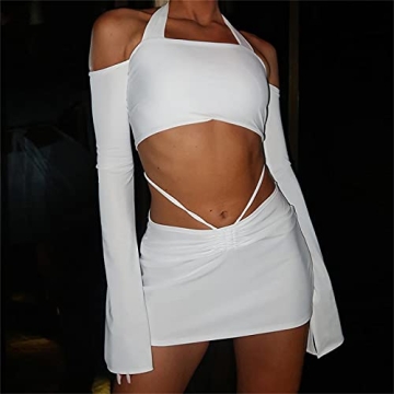 Zempertoopa Women's Y2K Bodycon Dress Set Sexy Halter Neck & Skirt