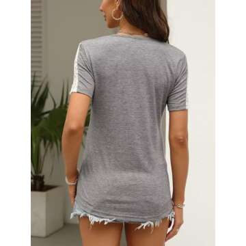 Eachyes Womens V Neck Tops Summer Short Sleeve T Shirts Dressy Casual Blouses Grey Large