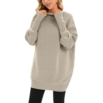 Famulily Khaki Batwing Dolman Long Sleeve Turtle Necks Tops for Women Slouch Tunic Sweaters Oversized Turtleneck Sweaters L