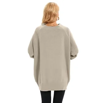 Famulily Khaki Batwing Dolman Long Sleeve Turtle Necks Tops for Women Slouch Tunic Sweaters Oversized Turtleneck Sweaters L