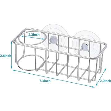 TESOT Sink Caddy Sponge Holder for Kitchen Sink 2 Suspension Options(Suction Cups and Adhesive Hook), SUS304 Stainless Steel, Silver