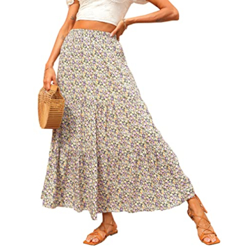 KIRUNDO Women's 2025 Spring Summer High Waist Boho Floral Maxi Skirt Casual Flowy Swing Pleated A Li...