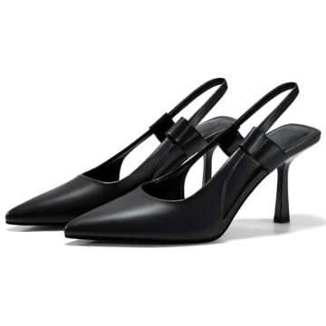 Coutgo Womens Slingback Heels Pumps Closed Pointed Toe Slip-on Kitten Heels Sandals Party Prom Dress Pump Shoes Black