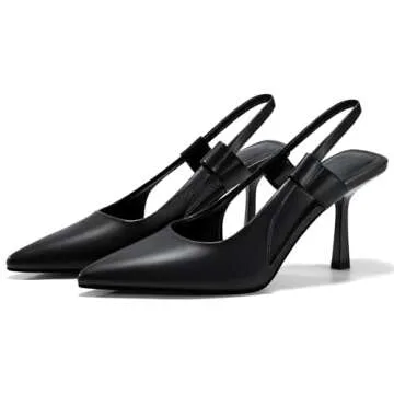 Coutgo Womens Slingback Heels Pumps Closed Pointed Toe Slip-on Kitten Heels Sandals Party Prom Dress Pump Shoes Black