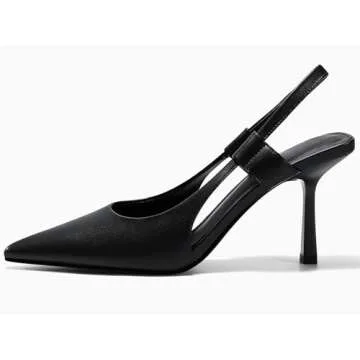 Coutgo Womens Slingback Heels Pumps Closed Pointed Toe Slip-on Kitten Heels Sandals Party Prom Dress Pump Shoes Black