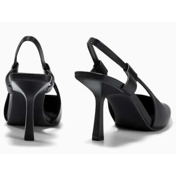 Coutgo Womens Slingback Heels Pumps Closed Pointed Toe Slip-on Kitten Heels Sandals Party Prom Dress Pump Shoes Black