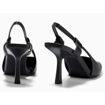 Coutgo Womens Slingback Heels Pumps Closed Pointed Toe Slip-on Kitten Heels Sandals Party Prom Dress Pump Shoes Black