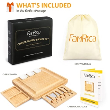 FamRica Bamboo Cheese Board with Hidden Drawers Elegant Gift