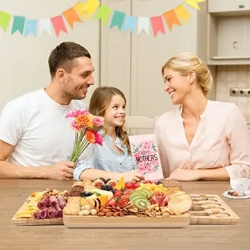 FamRica Bamboo Cheese Board with Hidden Drawers Elegant Gift