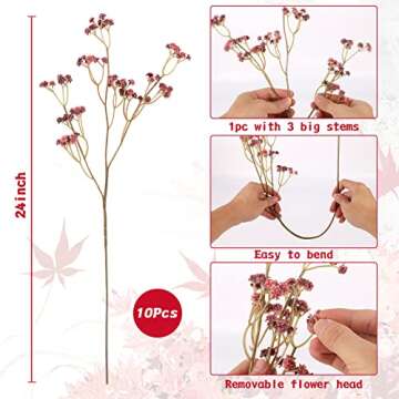 N&T NIETING Baby Breath Flowers,10Pcs Fake Gypsophila Plants Baby Breath Artificial Flowers, Fall Orange Artificial Flowers for Wedding Bouquets Party Home Garden Decoration