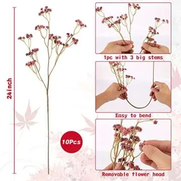 N&T NIETING Baby Breath Flowers,10Pcs Fake Gypsophila Plants Baby Breath Artificial Flowers, Fall Orange Artificial Flowers for Wedding Bouquets Party Home Garden Decoration