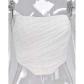 Arjungo Women's Sexy Strapless Boned Mesh Open Back Bustier Zip Up Corset Bodyshaper Crop Top