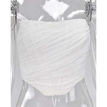 Arjungo Women's Sexy Strapless Boned Mesh Open Back Bustier Zip Up Corset Bodyshaper Crop Top