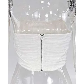 Arjungo Women's Sexy Strapless Boned Mesh Open Back Bustier Zip Up Corset Bodyshaper Crop Top