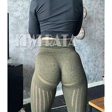 KIWI RATA Women's High Waist Active Seamless Compression Fitness Leggings Running Workout Slim Butt Lift Yoga Pants (#2 Green, Small)