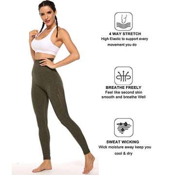 KIWI RATA Women's High Waist Active Seamless Compression Fitness Leggings Running Workout Slim Butt Lift Yoga Pants (#2 Green, Small)