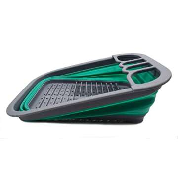 SAMMART Collapsible Plastic Dish Drainer - Foldable Drying Rack Set - Portable Dinnerware Organizer - Space Saving Dishes and Utensil Kitchen Storage (1, Dark Grey/Bluish-Green (w/o Base Board))