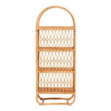 Rattan Arched Bookshelf, 4-Tier Tall Rattan Bookshelf, Free Standing Storage Unit, Bookcase Home Decor Furniture for Home Office, Living Room, Bedroom, Study