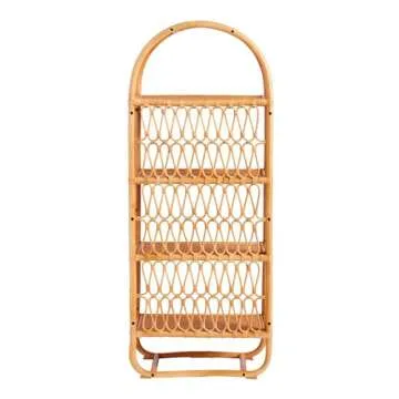 Rattan Arched Bookshelf, 4-Tier Tall Rattan Bookshelf, Free Standing Storage Unit, Bookcase Home Decor Furniture for Home Office, Living Room, Bedroom, Study