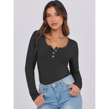 Caracilia Women's Long Sleeve Henley T-Shirt