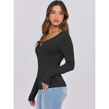 Caracilia Women's Long Sleeve Henley T-Shirt