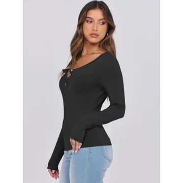 Caracilia Women's Long Sleeve Henley T-Shirt