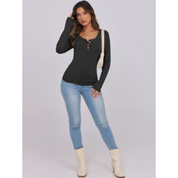Caracilia Women's Long Sleeve Henley T-Shirt