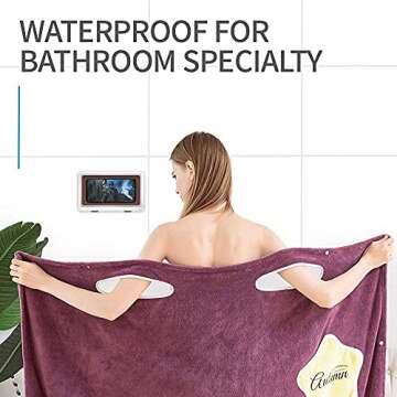 WOOWGIAO Shower Phone Holder Waterproof Wall Mount Case for Bathroom, Anti-Fog Touch Screen, Compatible with 4" - 7" Cell Phones (White)