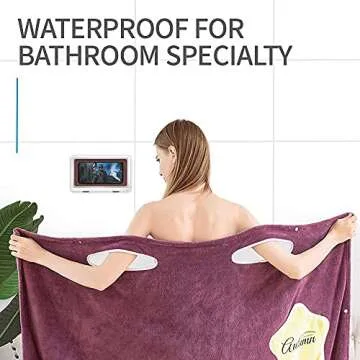 WOOWGIAO Shower Phone Holder Waterproof Wall Mount Case for Bathroom, Anti-Fog Touch Screen, Compatible with 4" - 7" Cell Phones (White)