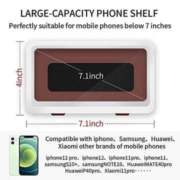 WOOWGIAO Shower Phone Holder Waterproof Wall Mount Case for Bathroom, Anti-Fog Touch Screen, Compatible with 4" - 7" Cell Phones (White)