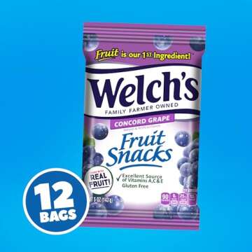 Welch's Concord Grape Fruit Snacks, Gluten Free 12-Pack