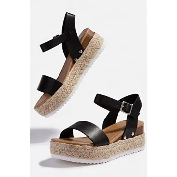 Soda Clip Stylish Black Espadrilles Sandals for Comfort