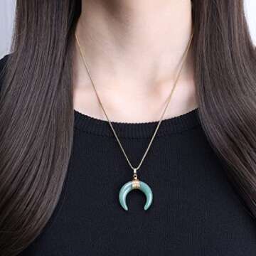 Crescent Moon Green Aventurine Crystal Necklace