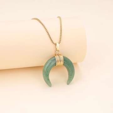 Crescent Moon Green Aventurine Crystal Necklace