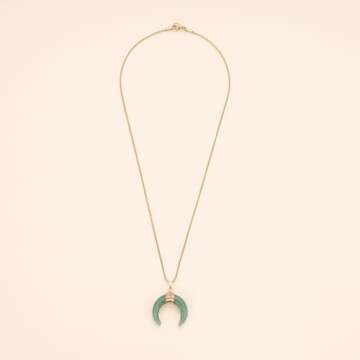 Crescent Moon Green Aventurine Crystal Necklace