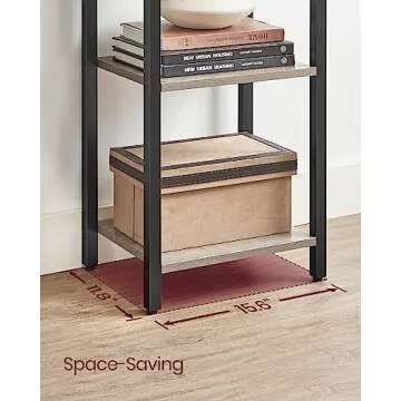 VASAGLE 5-Tier Tall Bookshelf, Narrow Bookcase with Steel Frame, Skinny Book Shelf for Living Room, Home Office, Study, 11.8 x 15.6 x 60.6 Inches, Industrial Style, Greige and Black ULLS100B02