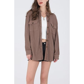 Chouyatou Women's Oversized Waffle Knit Shacket for All Seasons