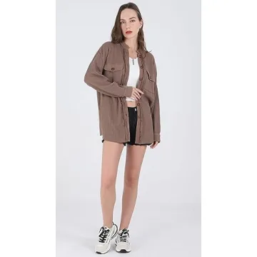 Chouyatou Women's Oversized Waffle Knit Shacket for All Seasons