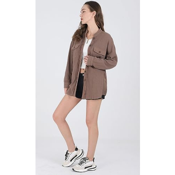 Chouyatou Women's Oversized Waffle Knit Shacket for All Seasons