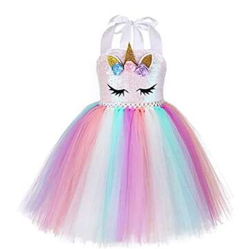 Viyorshop Girls Unicorn Costume LED Light Up Tutu Dress for Halloween and Birthdays