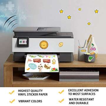 Weliu Printable Vinyl Sticker Paper for Inkjet Printer - Glossy White - 21 Waterproof Decal Paper Self-Adhesive Sheets 8.5"x11"- Dries Quickly and Holds Ink Beautifully