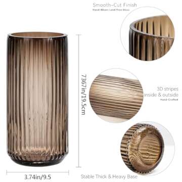 Flower Vase Thickened Glass Vase Cylinder Ribbed for Home Decor