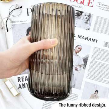 Amber Thickened Glass Ribbed Flower Vase for Home Decor