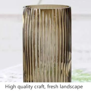 Amber Thickened Glass Ribbed Flower Vase for Home Decor