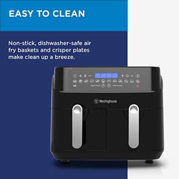 Westinghouse Dual Zone Air Fryer - Double Air Fryer Handcrafted with 2 Independent Baskets, Separate Heater and Control, 12 Preset Programs, and Adjustable Temperatures