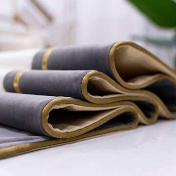 Avigers 12 x 59 Inch Decorative Luxury Grey White Gold Leather Striped Patchwork Velvet Table Runners with Tassels for Home Living Room Bedroom Art Decor Wedding