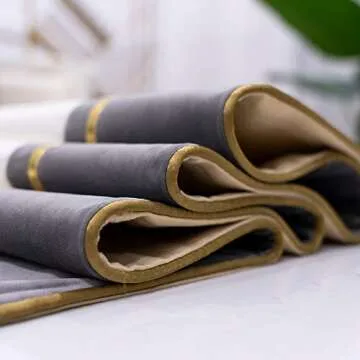 Avigers 12 x 59 Inch Decorative Luxury Grey White Gold Leather Striped Patchwork Velvet Table Runners with Tassels for Home Living Room Bedroom Art Decor Wedding