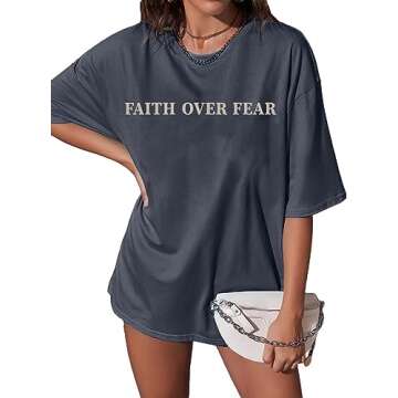 BANGELY Faith Over Fear Tshirt Women Oversized Christian Religious Sayings Tees Drop Shoulder Tee To...